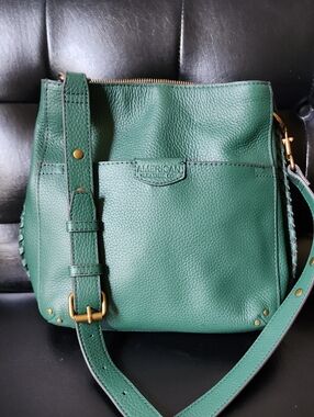 American Leather Co Luca Crossbody Bag Green Pebble Leather Triple Entry Purse